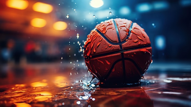 Sport basketball ball on black blur background AI generated image