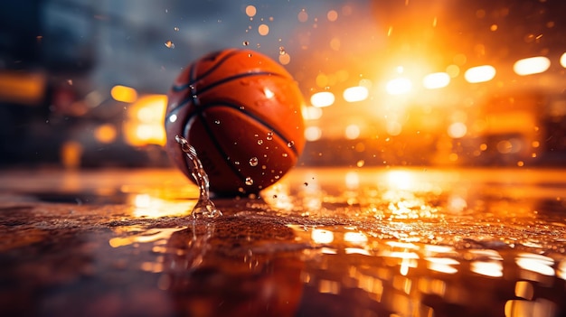 Sport basketball ball on black blur background AI generated image