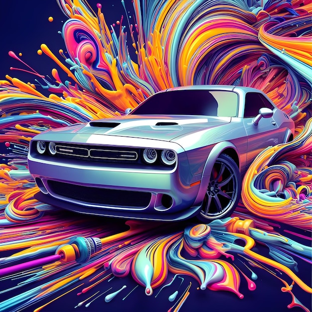 Sport car on colorful grunge background Vector illustration