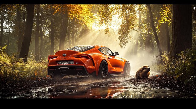 sport car on forest road wallpaper luxury car in forest racing car on forest road highperformanc