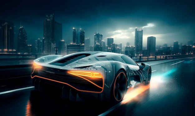 Sport car racing moving towards the city Creating using generative AI tools