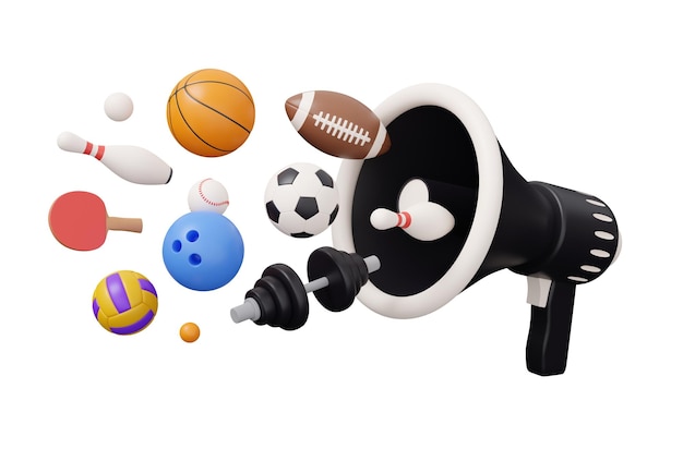 Sport equipment megaphone 3d render illustration in minimal cartoon style isolated on white background