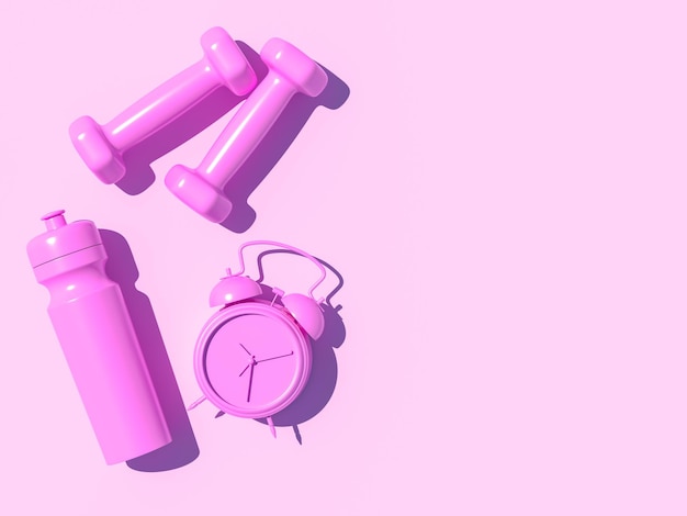 Sport tools on pink pastel background 3d rendering illustration