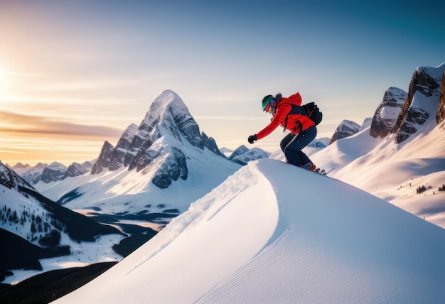 Sportman playing ski on mountain in the winter