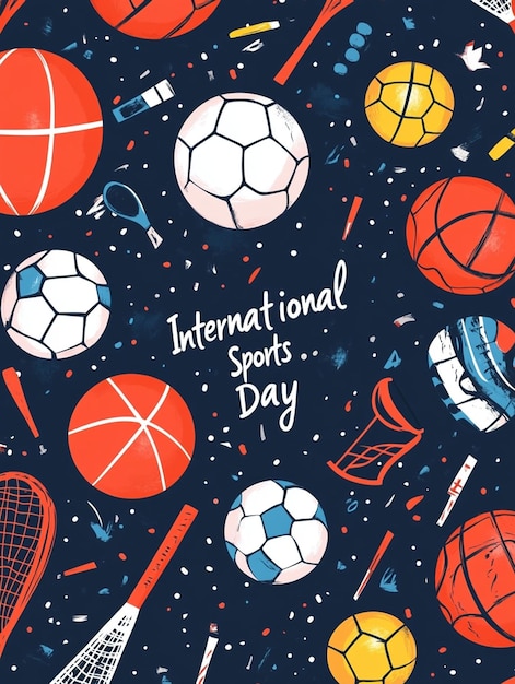 Photo sports background national sports day celebration concept with abstract geometric ornaments and illustrations of sports athletes players of football badminton basketball baseball tennis volleyball