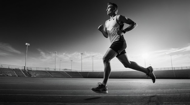 Sports background Runner on the start Black and white