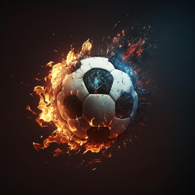 Sports betting soccer ball wrapped in flames on dark background generative AI