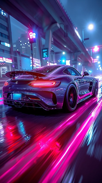 A Sports Car Leaving Trail Of Neon Streaks Wallpaper