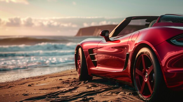 Sports car parked by the beach