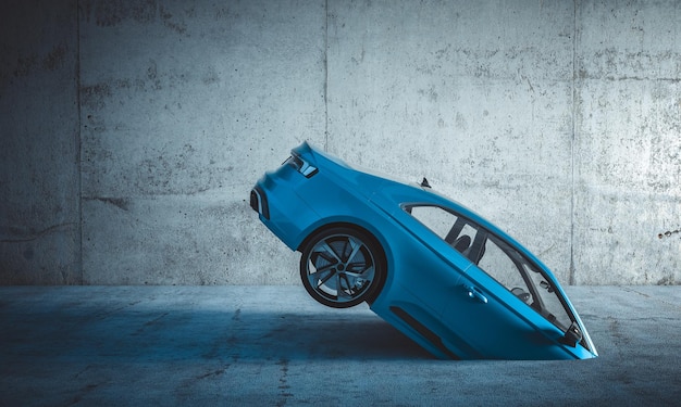 Sports car that sinks into the concrete floor