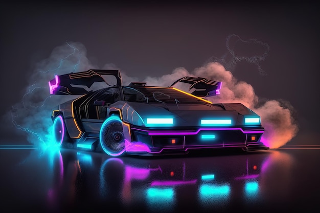 Sports car with neon lights in a futuristic style HUD car Generative AI