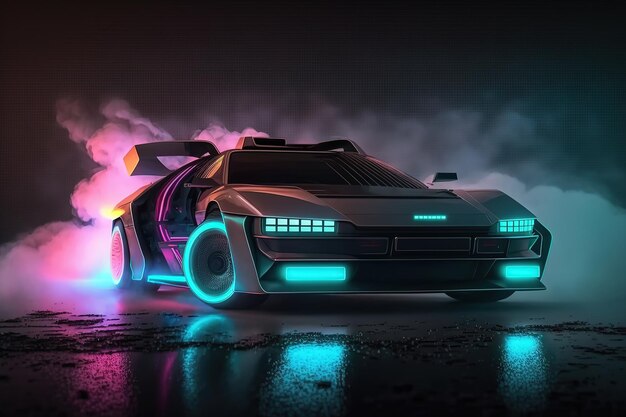 Sports car with neon lights in a futuristic style HUD car Generative AI