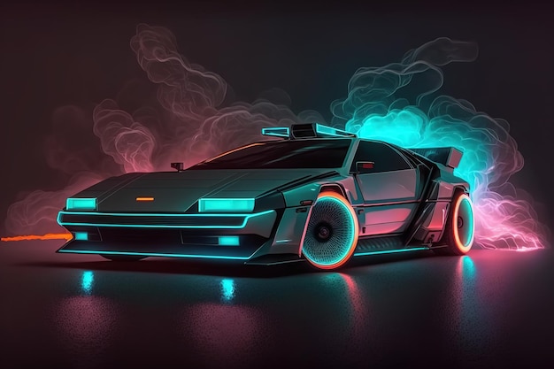 Sports car with neon lights in a futuristic style HUD car Generative AI