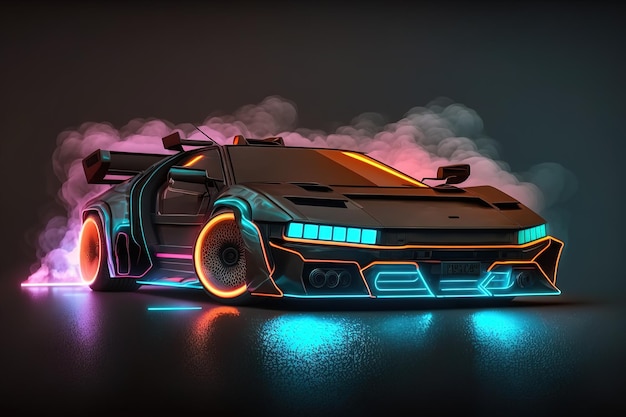 Sports car with neon lights in a futuristic style HUD car Generative AI