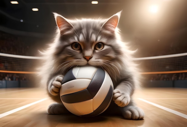 sports cat plays volleyball team game