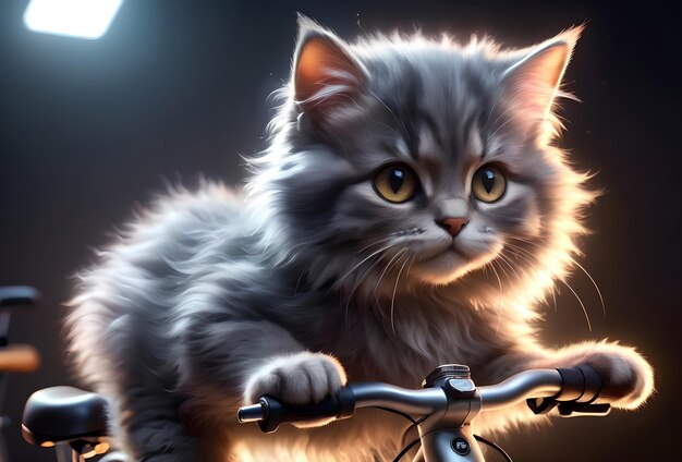 sports cat rides a bike plays sports