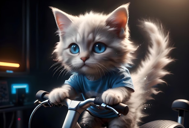 sports cat rides a bike plays sports