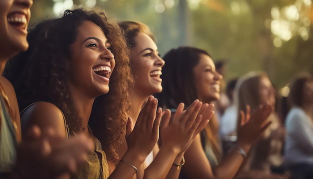 sports fan woman watching a sporting event and clapping her hands