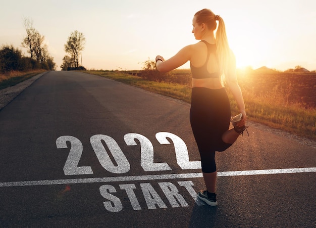 Sports girl who wants to start the new year 2022 Concept of new professional achievements