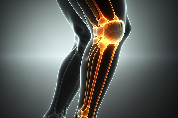 Sports injury of the feet and knees illuminated by neon light A man's legs