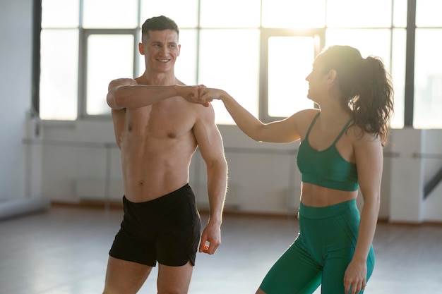 Sports latin athletes training together young team training indoors