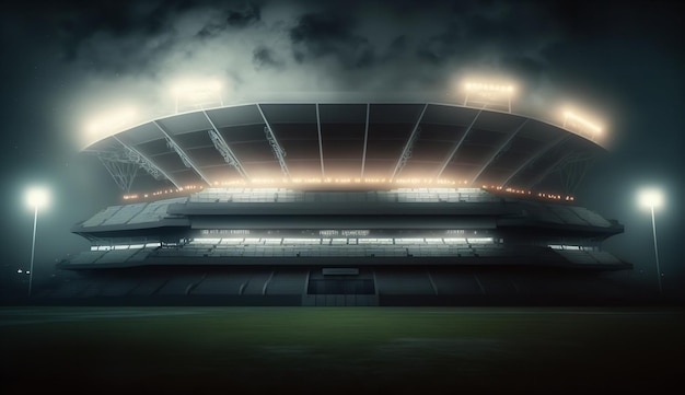 Sports at night as background Football and cricket stadium with a background of hazy 3D illumination Generative Ai