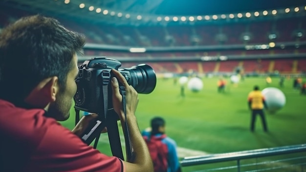 Sports Photographers Shooting a Football Championship Game on a Stadium with a Zoom Lens and Generative AI