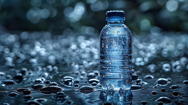 Sports water bottle covered in droplets of water refreshing cool tones