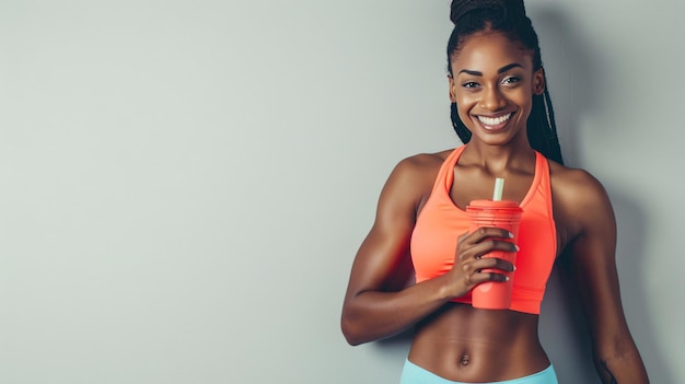 sports woman with sports nutrition on an isolated background