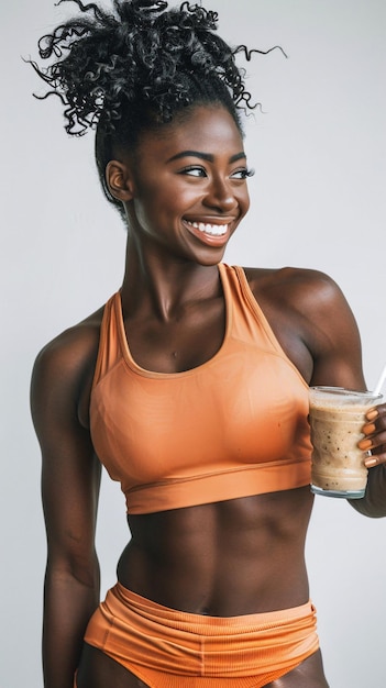 sports woman with sports nutrition on an isolated background