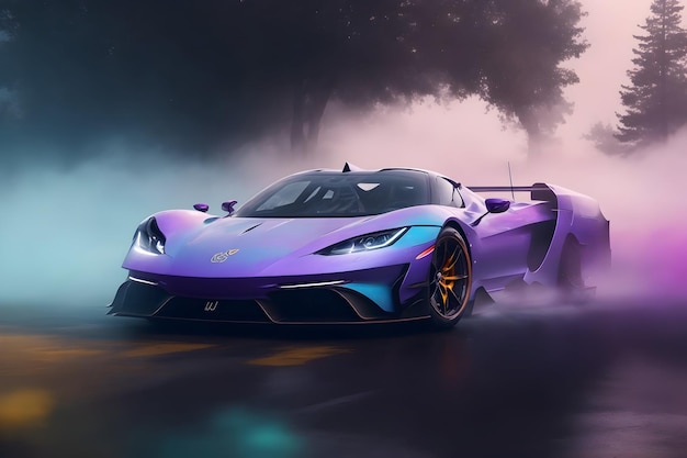 Sportscaradorned multicolor fog captured in a stunning Photography piece generated by Ai