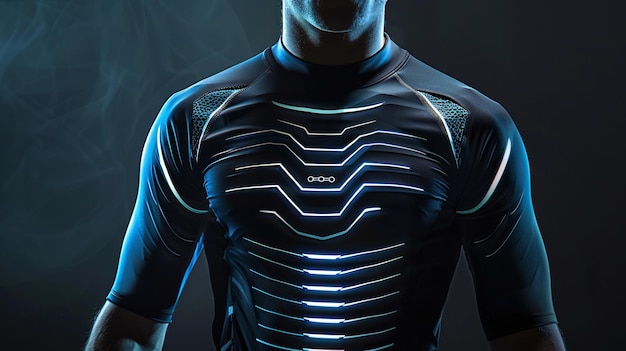 Sportsman dons a glowing jersey featuring advanced technology in athletics