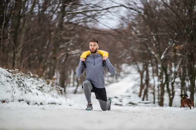 Sportsman practicing on the snow