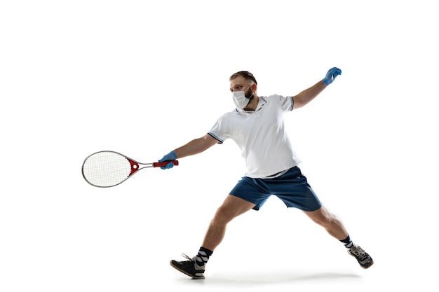 Sportsman in protective mask, coronavirus treatment illustration concept