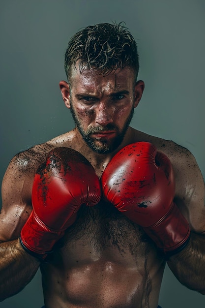 A Sportsman with boxing gloves over gray background