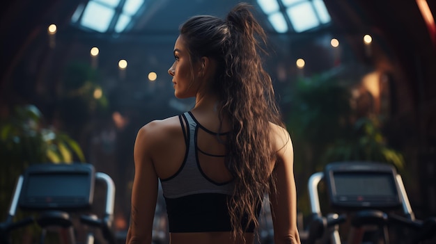 A sporty beautiful woman is exercising in the gymnasium