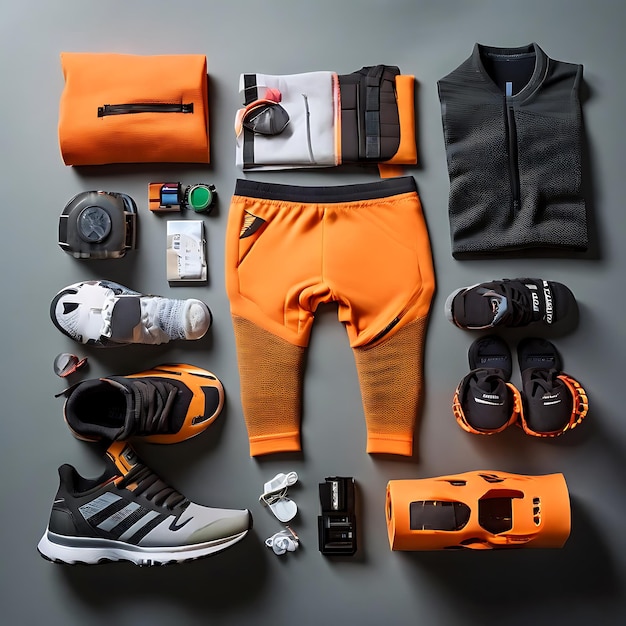 Sporty Flat Lay with Socks Running Shoes and Gear