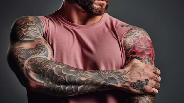 sporty man with tattoos on his arms workout cropped