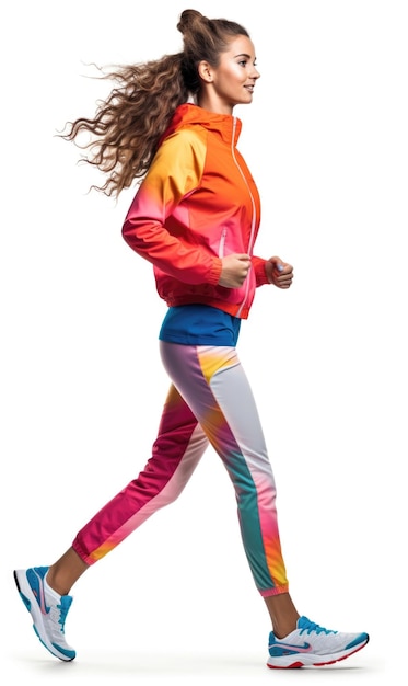 Photo sporty outfit woman jogging pose white background