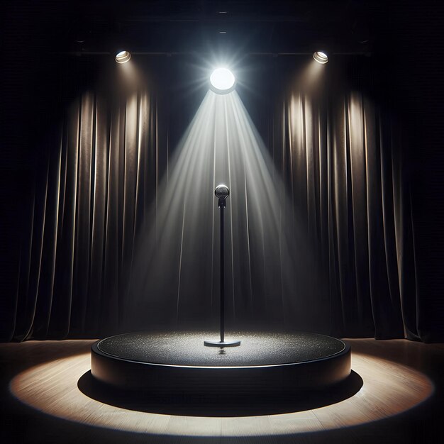 Photo a spotlight on a black round stage with a dark room