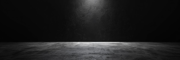 Photo spotlight in a dark room with concrete floor and brick wall dark room