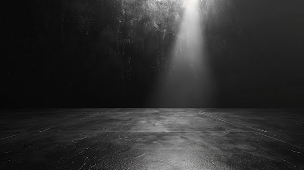 Photo spotlight in a dark room with concrete floor and brick wall dark room