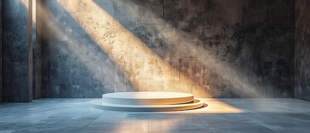 Spotlight on a single podium in a modern showroom