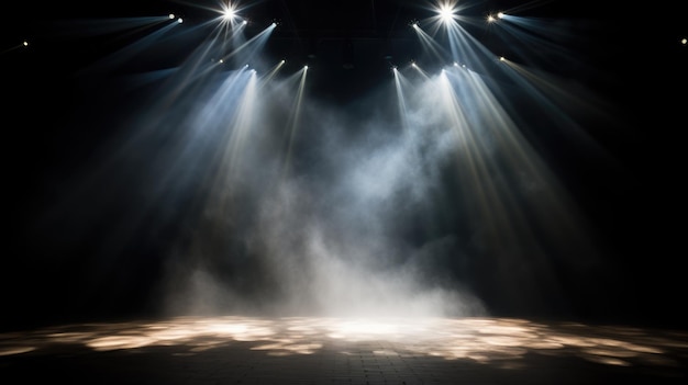 Spotlight Stage Background Bright Light Decoration with White Smoke and Disco Glowing Effect