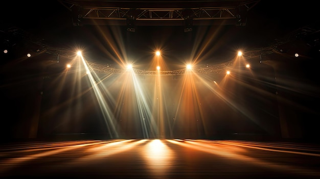 Spotlights Illuminating an Empty Stage for a Bright Show Scene in a Studio Entertainment Background