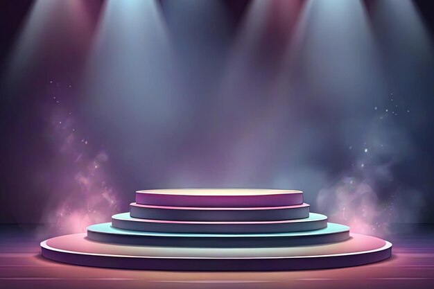 Spotlit podium on bright backdrop with smoke Elegant award ceremony stage Empty pedestal in vector