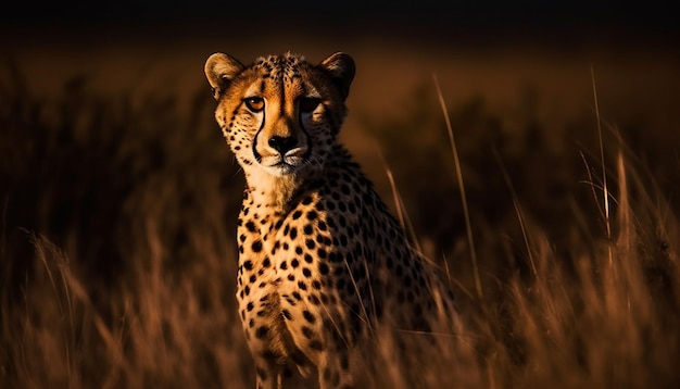 Spotted cheetah walking through African wilderness area generated by AI