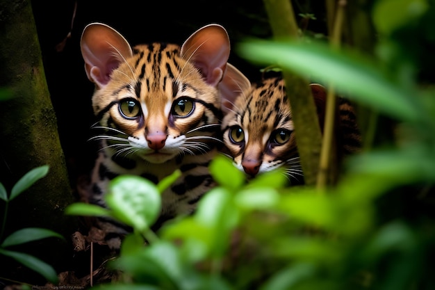 Spotted genets hunting for prey