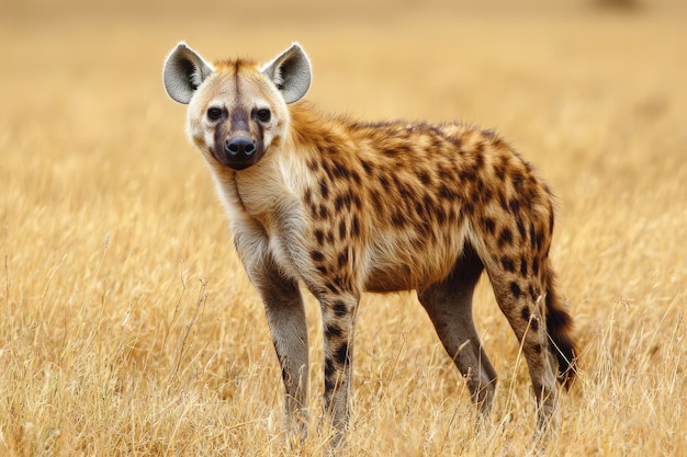 Spotted Hyena Standing in Tall Grass