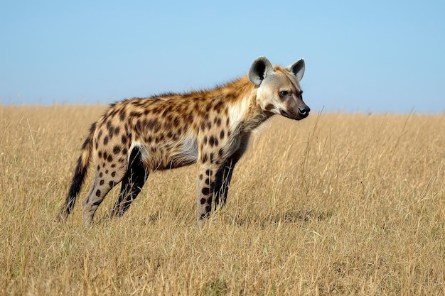 Spotted Hyena Standing in Tall Grass